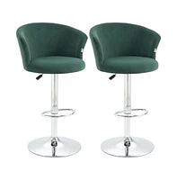 Set of 2 Adjustable Velvet Bar Stools, Swivel Counter Height Chairs with Footrest and Steel Base for Kitchen Island, Home Bar, and Dining Room-The Pop