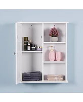 Wall Mount Medicine Cabinet with a Door, Wooden Bathroom Storage Cabinet with Adjustable Shelf