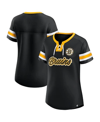 Fanatics Women's Black Boston Bruins Iconic Athena Lace-Up T-Shirt