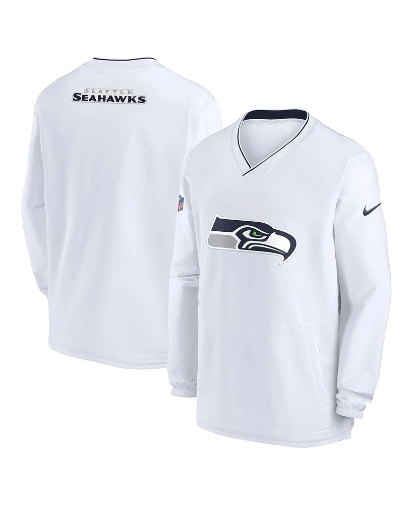 Nike Men's White Seattle Seahawks 2023/24 Sideline Repel V-Neck Long Sleeve Pullover Windshirt