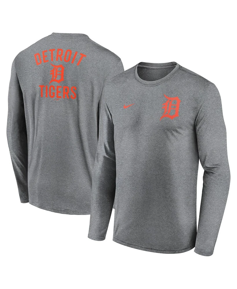Nike Men's Heather Charcoal Detroit Tigers 2-Hit Legend Performance Long Sleeve T-Shirt