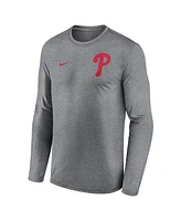 Nike Men's Heather Charcoal Philadelphia Phillies 2-Hit Legend Performance Long Sleeve T-Shirt
