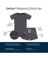 Gerber Baby Boys 2-Pack Bodysuit and Shorts Set, Dark Grey, 0-3 Months