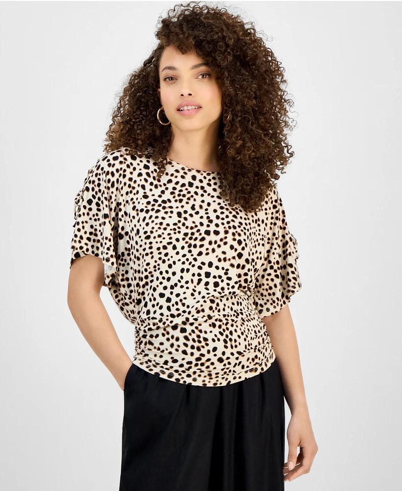 I.n.c. International Concepts Petite Scoop-Neck Ruched Top, Exclusively at Macy's