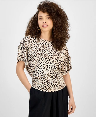 I.n.c. International Concepts Petite Scoop-Neck Ruched Top, Exclusively at Macy's