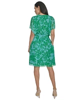 Jessica Howard Petite V-Neck Smocked-Waist Chiffon Dress