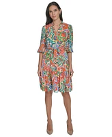 Jessica Howard Women's Printed Tie-Waist Balloon-Sleeve Dress