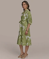 Donna Karan New York Women's Printed Tie-Front A-Line Linen Dress