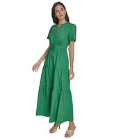 Jessica Howard Women's Cotton Tiered Split-Neck Maxi Dress