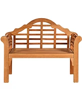 49 Inch Eucalyptus Wood Outdoor Folding Bench with Backrest Armrest for Patio Garden