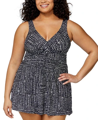 Island Escape Plus Magnolia Twist-Front Underwire Swim Dress, Exclusively at Macys