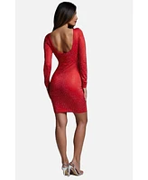 bebe Women's Long Sleeve Crystal Midi Dress