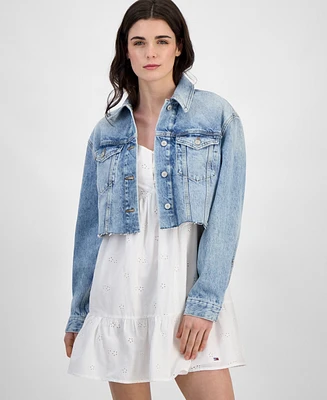 Tommy Jeans Women's Cotton Cropped Flag-Back Trucker Jacket