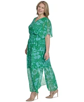 Jessica Howard Plus Printed Chiffon Flutter-Sleeve Maxi Dress