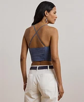 Lauren Ralph Women's Floral-Embroidered Voile Cropped Bustier
