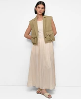 Dkny Women's Twill Notched Collar Cargo Vest