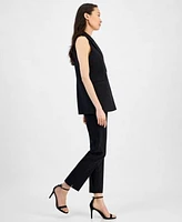 Womens Sleeveless Notched Collar One Button Blazer Pull On Straight Leg Ankle Pants