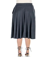 24seven Comfort Apparel Plus Elastic Waist Pleated Pocket Midi Skirt