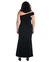 24seven Comfort Apparel Plus Formal One Shoulder Ruched Mermaid Maxi Dress