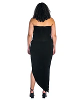24seven Comfort Apparel Plus Cowl Neck Long Asymmetrical Backless Halter Dress