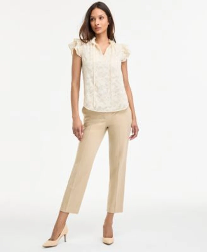 Anne Klein Womens Flutter Sleeve Straight Leg Pants