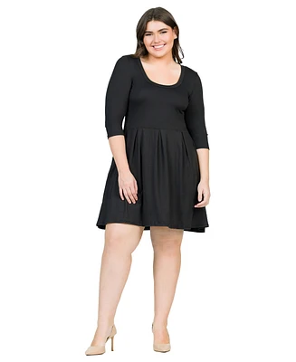 24seven Comfort Apparel Plus Fit and Flare Elbow Sleeves Dress