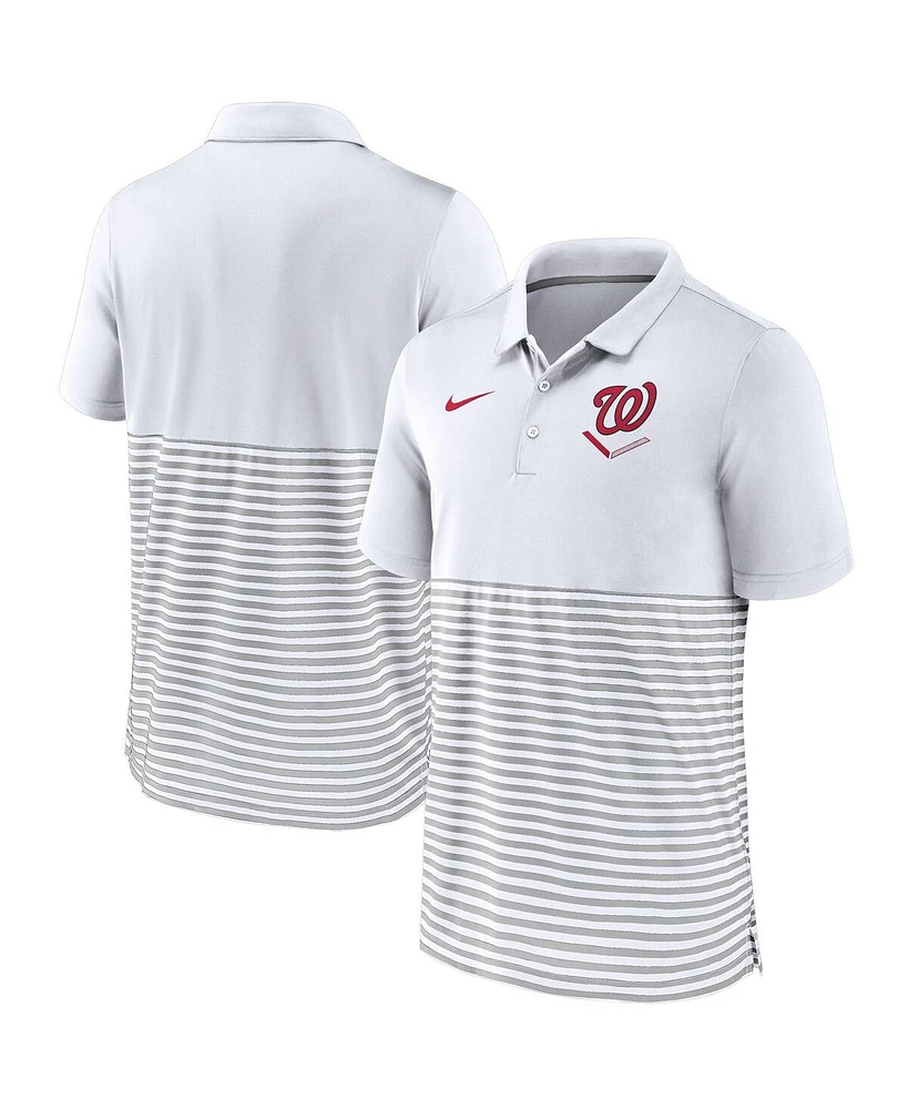 Nike Men's White/Gray Washington Nationals Home Plate Striped Polo Shirt