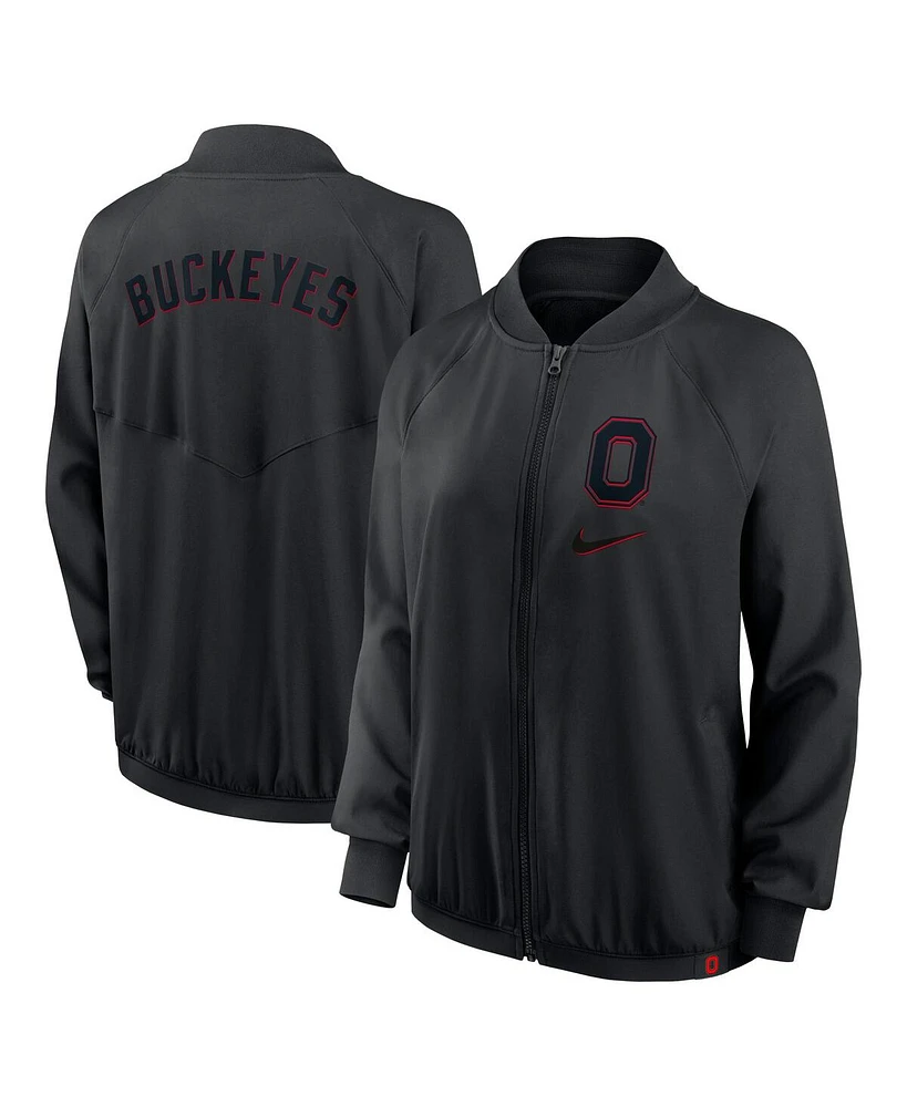 Nike Women's Black Ohio State Buckeyes Raglan Full-Zip Bomber Jacket