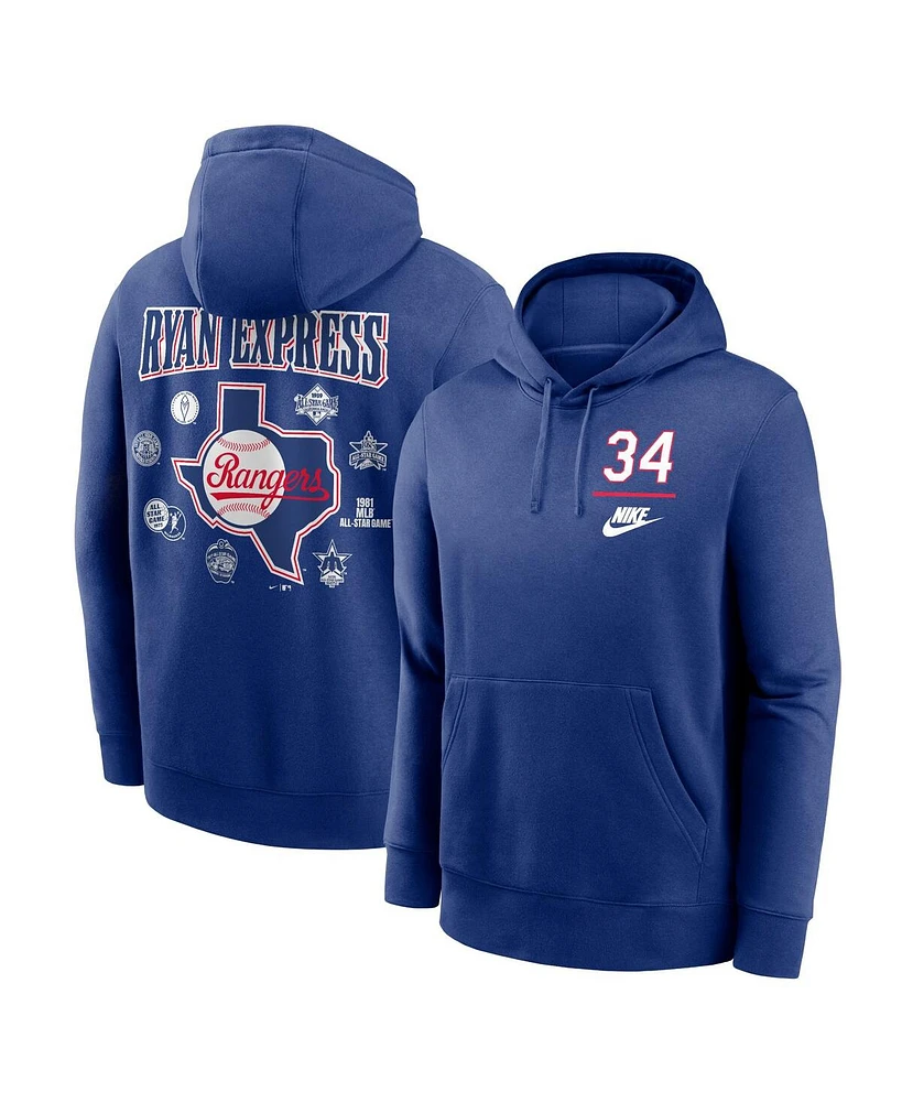 Nike Men's Nolan Ryan Royal Texas Rangers 2024 Mlb All-Star Game Legends Club Fleece Pullover Hoodie