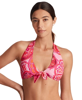 Lauren Ralph Women's Printed Tie-Front V-Neck Bikini Top