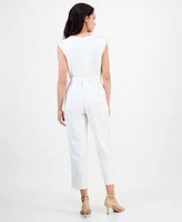 Ak Anne Klein Petite V-Neck Extended-Shoulder Cropped Jumpsuit