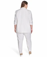 Calvin Klein Plus Notched Collar Ruched-Sleeve Blazer