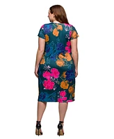 24seven Comfort Apparel Plus Knee Length Short Sleeve Faux Wrap Dress