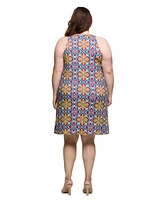 24seven Comfort Apparel Plus Print Sleeveless Knee Length Shift Dress