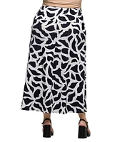 24seven Comfort Apparel Plus Elastic Waist A-Line Maxi Skirt