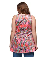 24seven Comfort Apparel Plus Casual Print Scoop Neck Tank Top