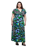 24seven Comfort Apparel Plus V-Neck Empire Waist Cap Sleeve Maxi Dress