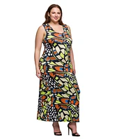 24seven Comfort Apparel Print Plus Razorback Tank Casual Maxi Dress