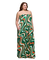 24seven Comfort Apparel Plus Size A-Line Strapless Maxi Dress with Pockets