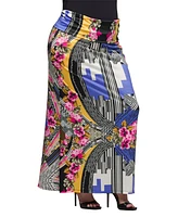24seven Comfort Apparel Plus Print Fold Over Waist Maxi Skirt