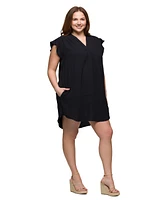 24seven Comfort Apparel Plus V-Neck Cap Sleeve Knee Length Pocket Dress