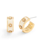 Coach Signature Faux Stone Tea Rose Enamel Huggie Hoop Earrings