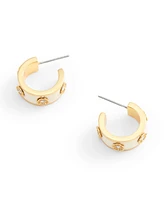 Coach Signature Faux Stone Tea Rose Enamel Huggie Hoop Earrings
