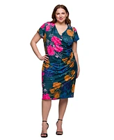 24seven Comfort Apparel Plus Knee Length Short Sleeve Faux Wrap Dress
