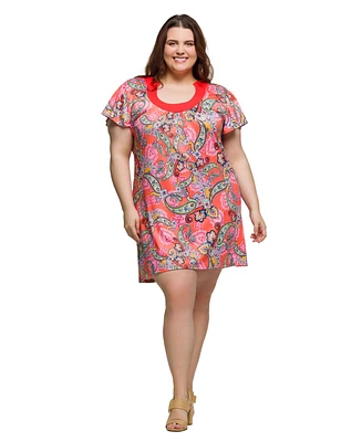 24seven Comfort Apparel Plus Short Sleeve Scoop Neck Mini Dress