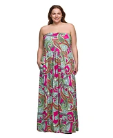 24seven Comfort Apparel Plus A-Line Strapless Maxi Dress with Pockets