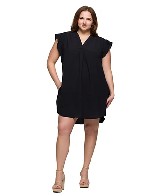 24seven Comfort Apparel Plus V-Neck Cap Sleeve Knee Length Pocket Dress