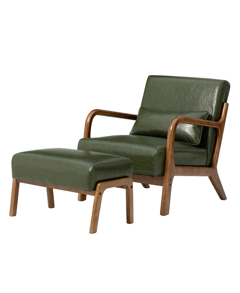 Glitzhome 2-Pc. Leatherette Mid-century Modern Hunter Accent Stool and Chair