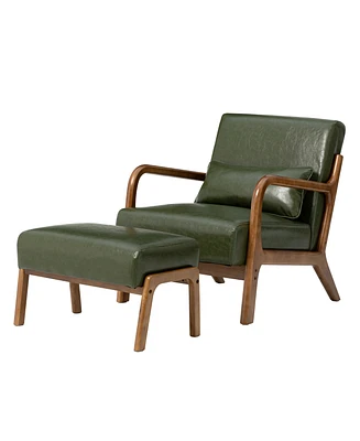 Glitzhome 2-Pc. Leatherette Mid-century Modern Hunter Accent Stool and Chair