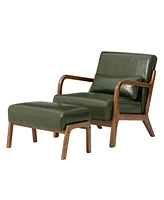 Glitzhome 2-Pc. Leatherette Mid-century Modern Hunter Accent Stool and Chair